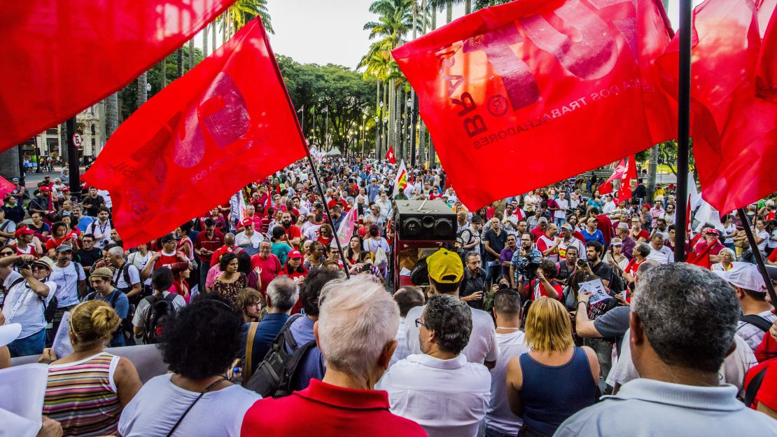 Supporters of Luiz Inacio Lula da Silva rally in Sao Paulo, Brazil, on Wednesday.