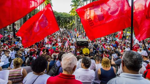 Supporters of Luiz Inacio Lula da Silva rally in Sao Paulo, Brazil, on Wednesday.