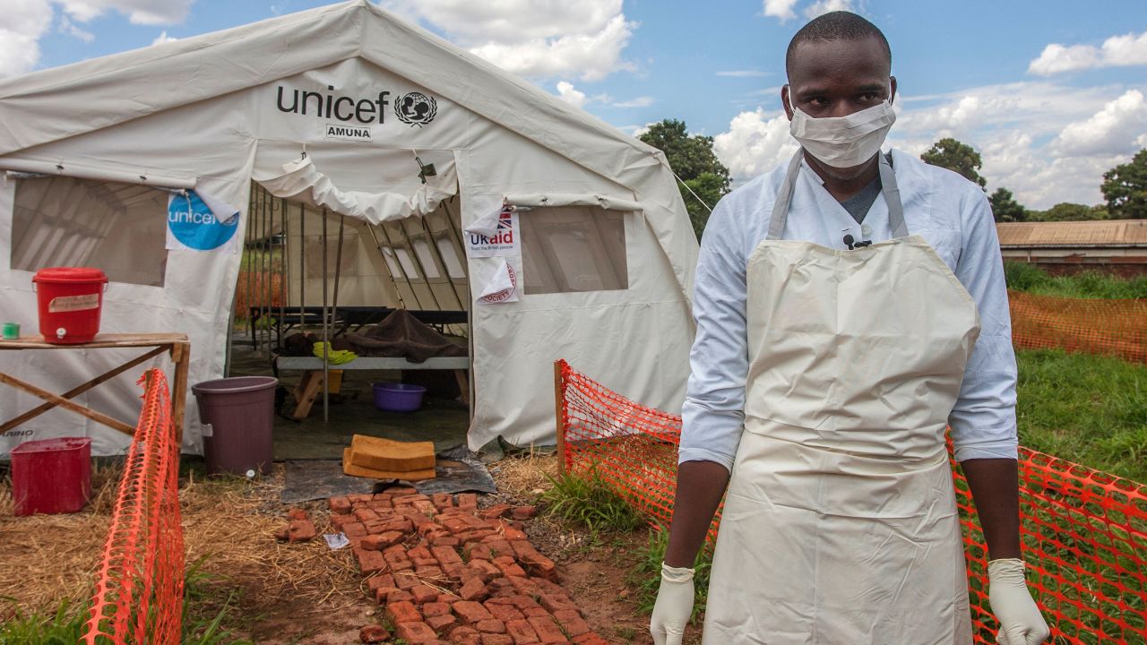 A medical personnel at the Cholera Treatment Centre at Bwaila Hospital in Lilongwe, Malawi.
