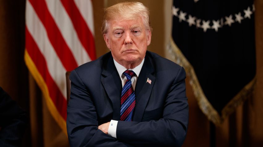 President Donald Trump listens during a meeting with governors and lawmakers in the Cabinet Room of the White House, Thursday, April 12, 2018, in Washington. (AP Photo/Evan Vucci)