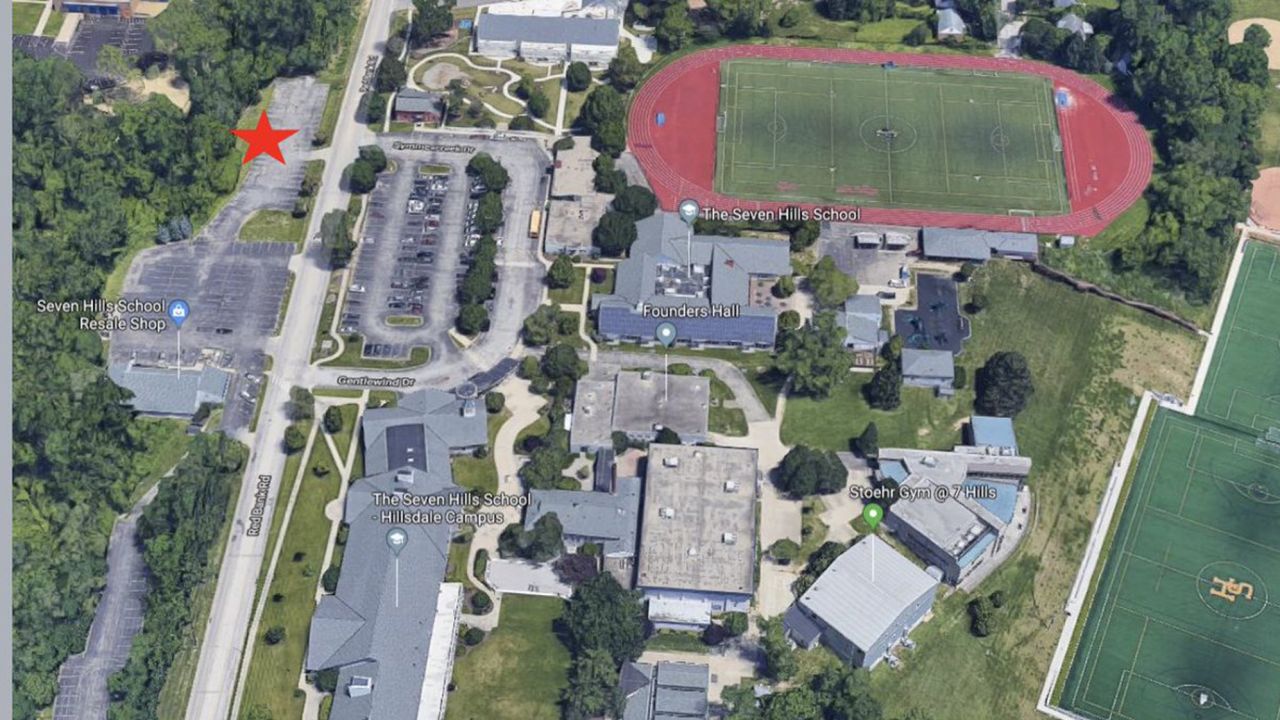 Location map of this area where a 911 call was received from a subject stated they were stuck in a van outside of Seven Hills school where the Honda Odyssey was located.