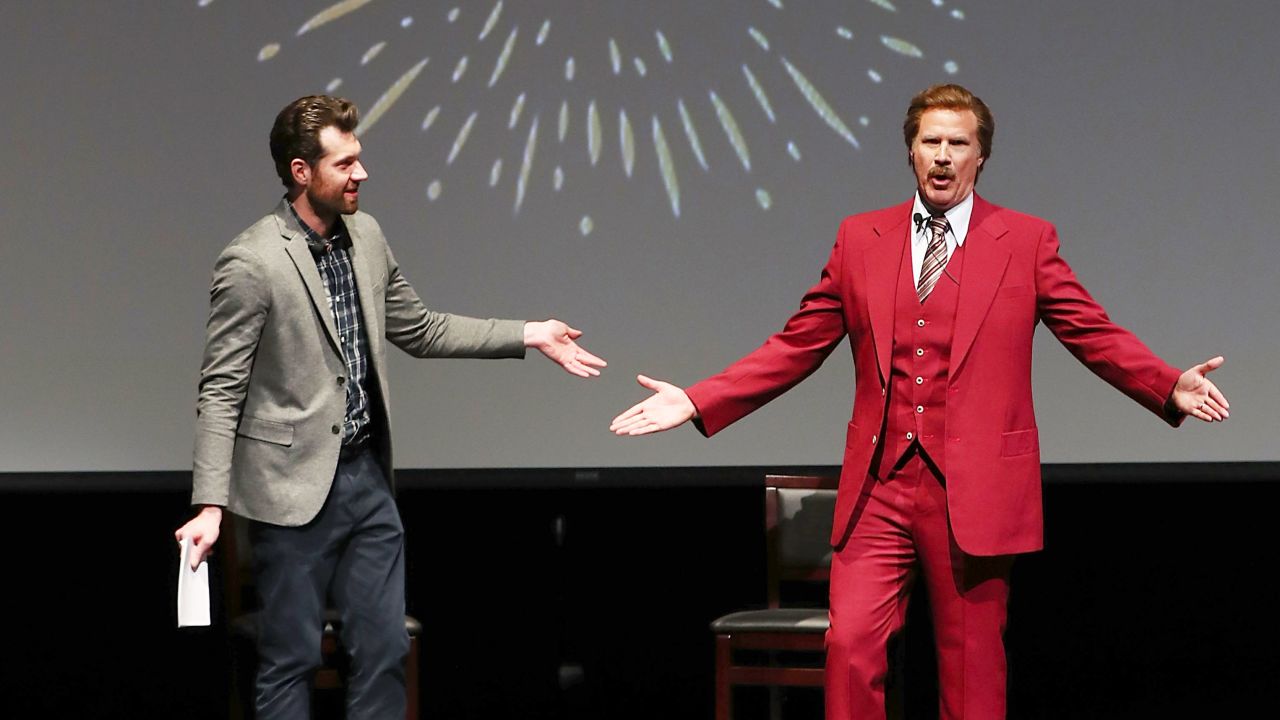 Billy Eichner and Ron Burgundy (Will Ferrell) "Glam Up The Midterms" at Oceanside High School Performing Arts Center, a conversation about the upcoming primary in CA-49 as part of Funny Or Die and Billy Eichner's "Glam Up The Midterms" non-partisan campaign to encourage and energize young people to vote on April 12, 2018 in Oceanside, California. 