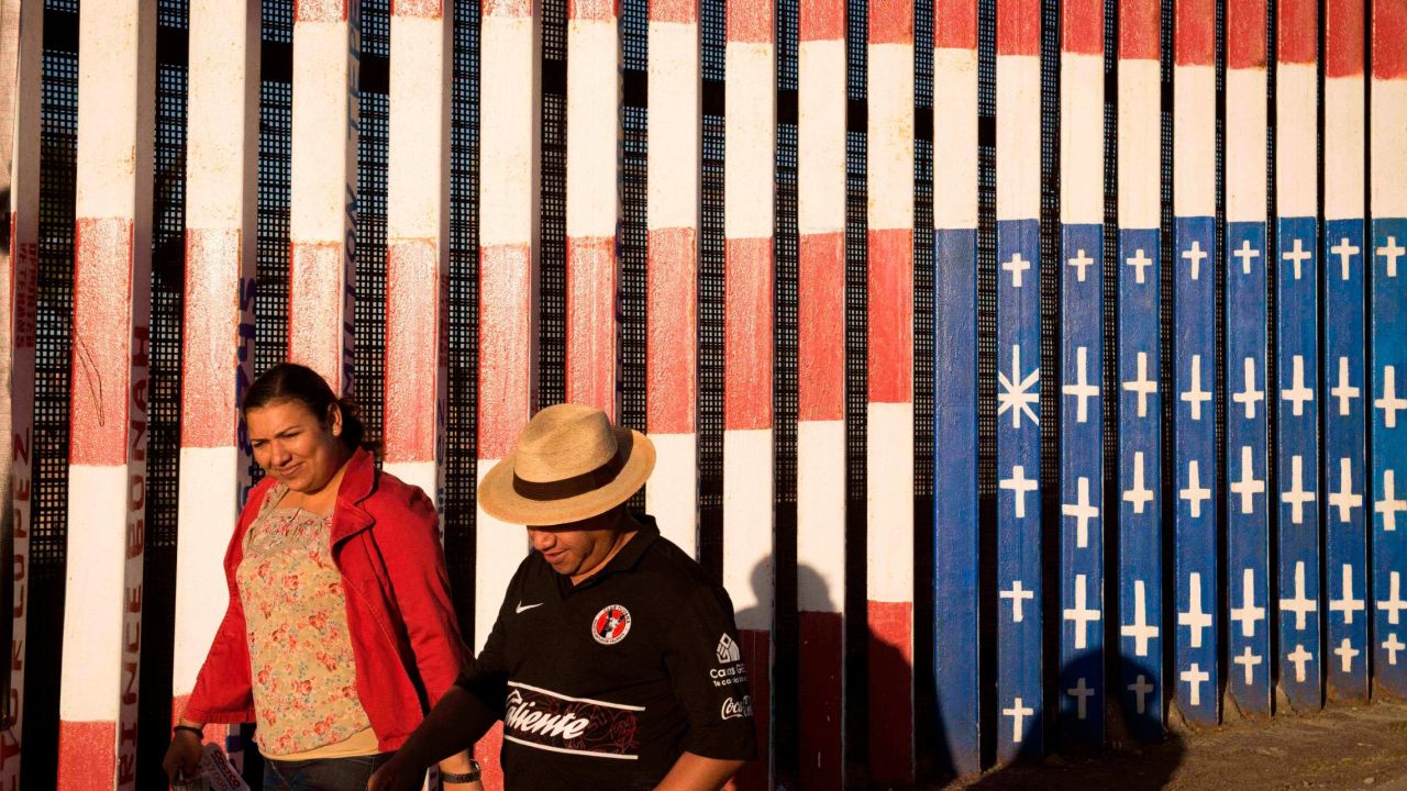 The painting -- shown not long after it was created -- is on the border fence in what is known as Friendship Circle, which is supervised by the US Border Patrol. 