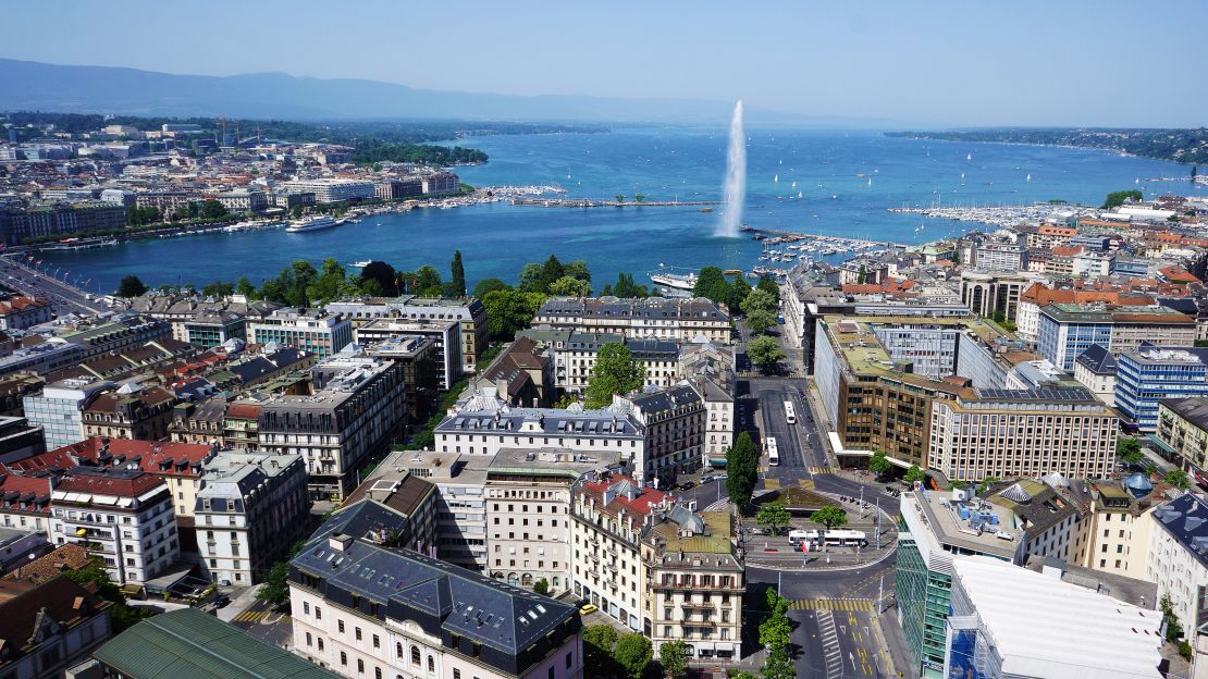 Swiss cities dominate because of the high performing currency. Pictured here: Geneva, Switzerland.