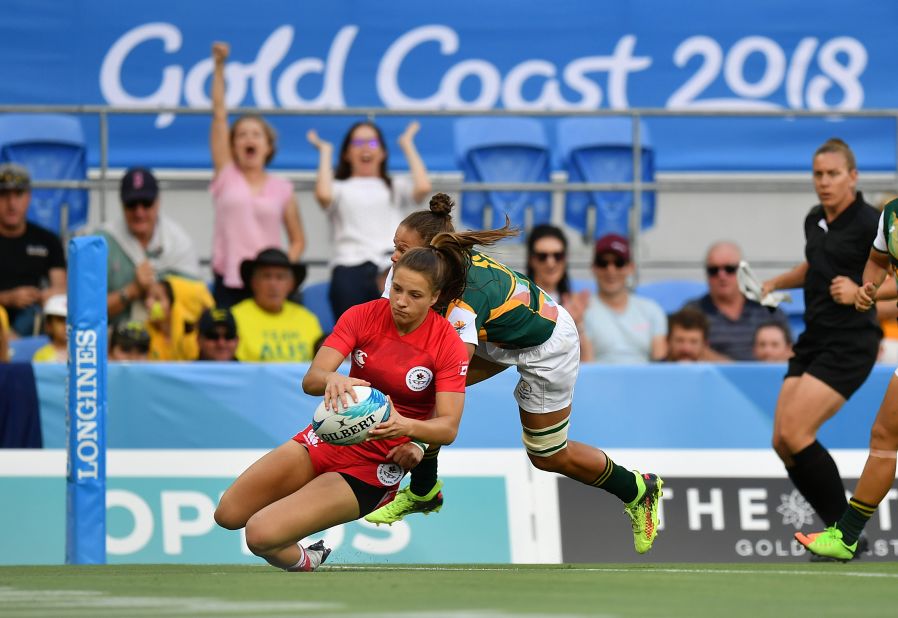 On Friday, Canada's Caroline Crossley made history by becoming the first women to score a try in a Commonwealth Games rugby sevens match, setting her country on its way to a 29-0 win over South Africa. 
