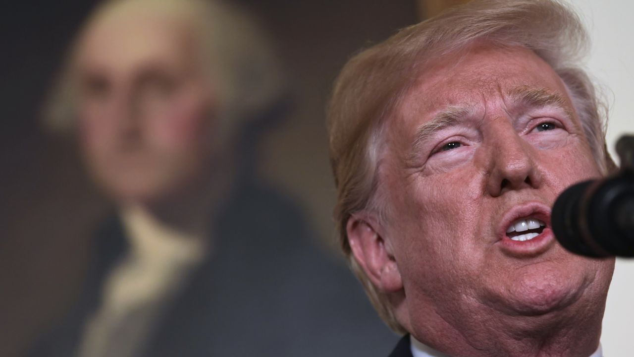 President Donald Trump speaks in the Diplomatic Reception Room of the White House on Friday, April 13, 2018, in Washington, about the United States' military response to Syria's chemical weapon attack on April 7. (AP Photo/Susan Walsh)