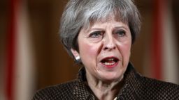 LONDON, ENGLAND - APRIL 14: British Prime Minister Theresa May attends a press conference at 10 Downing Street on April 14, 2018 in London, England. Early this morning the RAF launched four Royal Air Force Tornado GR4s carrying Storm Shadow missiles which were used to hit a military facility in Syria, as part of a coordinated joint action with the US and France, striking Syrian installations involved in the use of chemical weapons. (Photo by Simon Dawson/ WPA Pool/Getty Images)