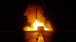 TOPSHOT - A picture released by the French Defence audiovisual communication and production unit (ECPAD) shows the launching of a cruise missile from a French military vessel in the Mediterranean sea towards targets in Syria overnight April 13 to 14, 2018.
The United States, France and Britain carried out a wave of punitive strikes against Bashar al-Assad's Syrian regime in the early hours of April 14, 2018 in response to alleged chemical weapons attacks. / AFP PHOTO / ECPAD AND AFP PHOTO / Handout / RESTRICTED TO EDITORIAL USE - MANDATORY CREDIT "AFP PHOTO / ECPAD" - NO MARKETING - NO ADVERTISING CAMPAIGNS - DISTRIBUTED AS A SERVICE TO CLIENTS- NO ARCHIVESHANDOUT/AFP/Getty Images