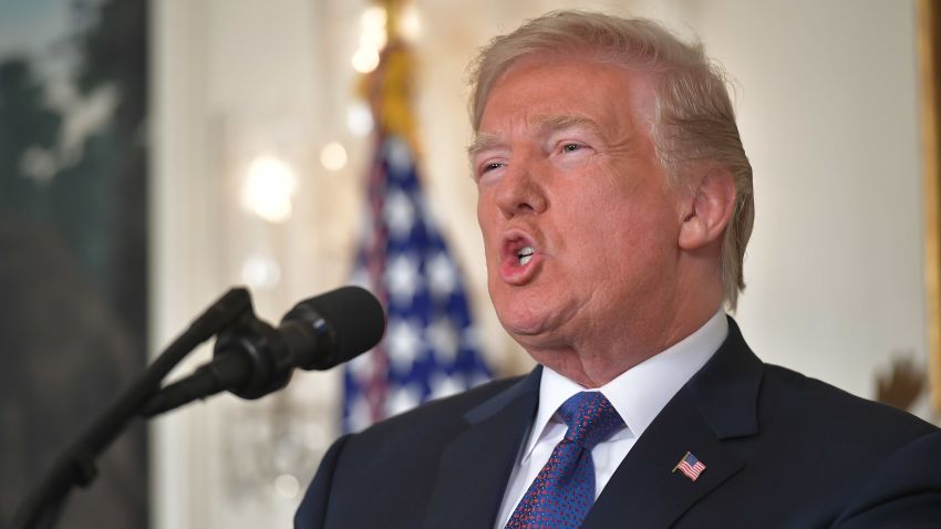 US President Donald Trump addresses the nation on the situation in Syria April 13, 2018 at the White House in Washington, DC. Trump said strikes on Syria are under way.  / AFP PHOTO / Mandel NGAN        (Photo credit should read MANDEL NGAN/AFP/Getty Images)
