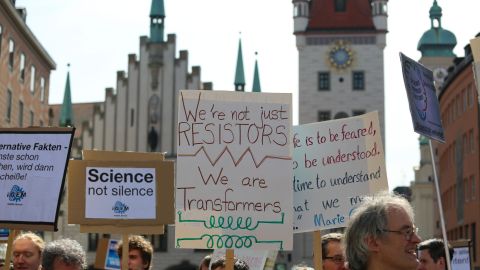 People joined the March for Science in Munich, Germany, on April 14, 2018. 