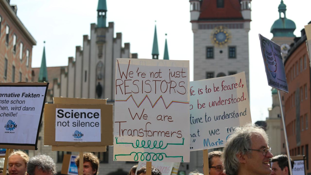 People joined the March for Science in Munich, Germany, on April 14, 2018.