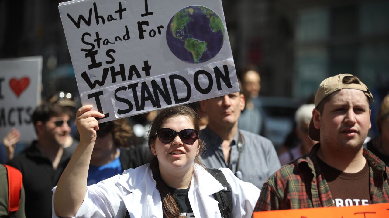 NEW YORK, USA - APRIL 14: Hundreds of people marches for science in New York, United States on April 14, 2018. The March for Science was held to recognise scientific progress, raise awareness of scientific discovery, and defend scientific integrity. (Photo by Atilgan Ozdil/Anadolu Agency/Getty Images)