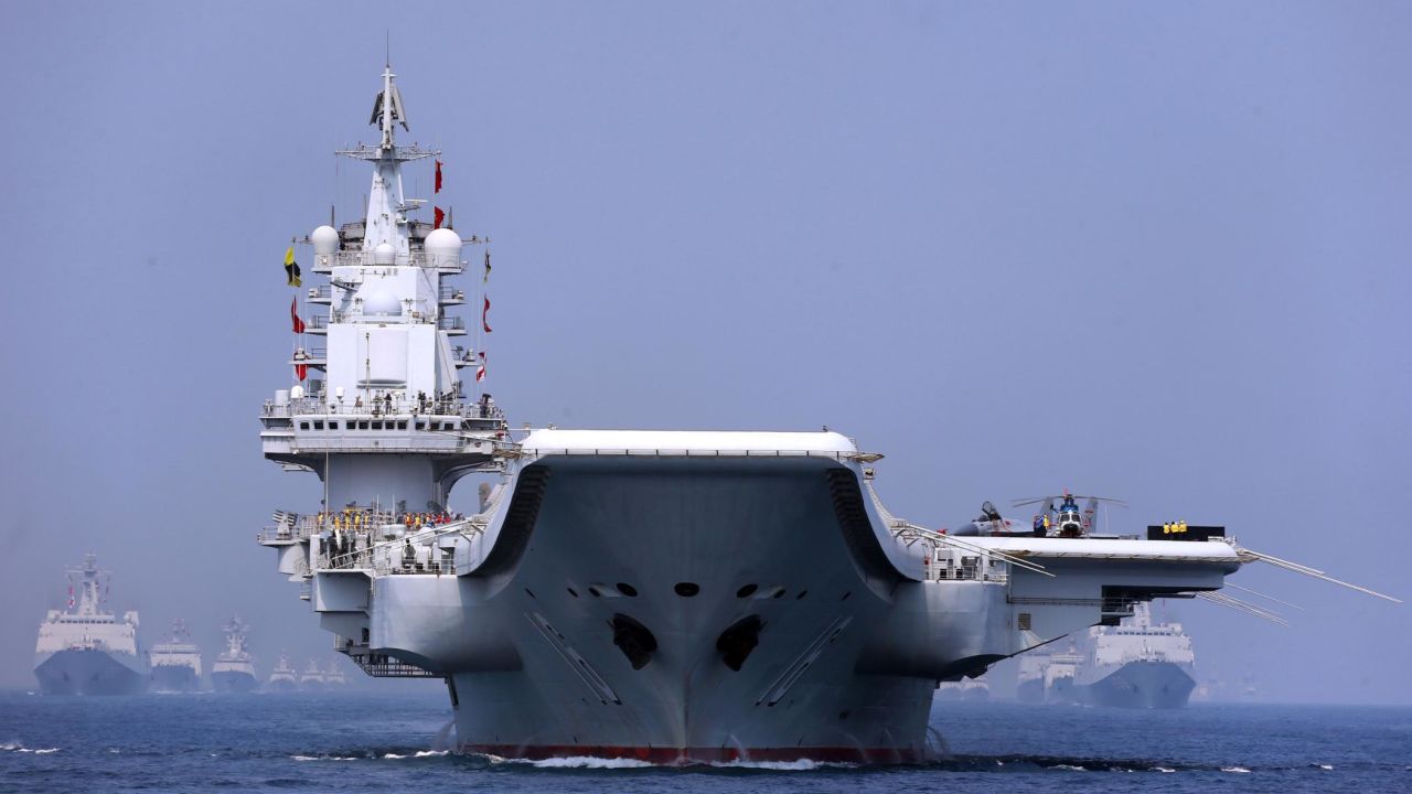 The aircraft carrier Liaoning in the maritime parade conducted by the Chinese PLA Navy in the South China Sea on April 12.