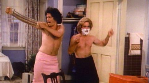 One of Hanks' first major roles came in the television sitcom "Bosom Buddies." The show, which also starred Peter Scolari, ran for two seasons from 1980-1982.