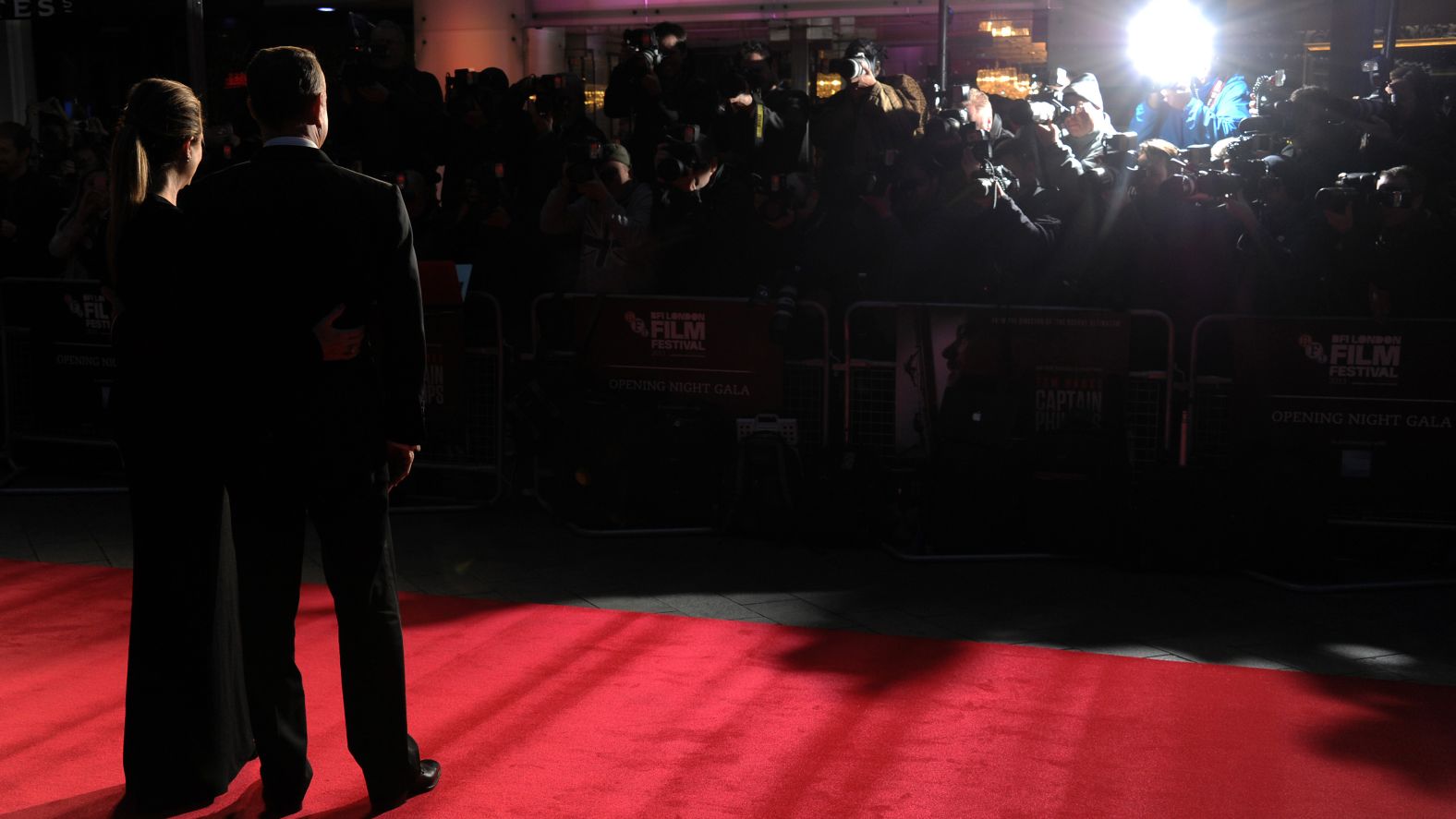 Hanks and his wife attend the European premiere of "Captain Phillips" in 2013.