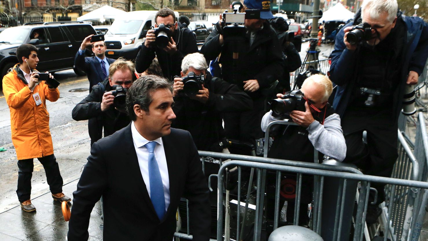 Michael Cohen, personal lawyer of US President Donald Trump, arrives for a court hearing at the US Courthouse in New York on April 16, 2018.