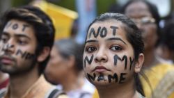 People take part in a protest against the recent rape cases, assembling on April 15, 2018 in New Delhi, India.