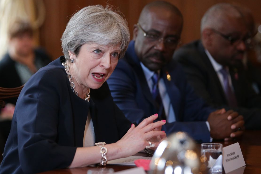 Theresa May hosts a meeting Tuesday with leaders and representatives of Caribbean countries at 10 Downing Street.
