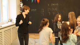Children participate in an improv class at the Warsaw Jewish Community Center. The center hosts numerous events for children and families each week, including a family brunch on Sundays and a special parenting group for fathers. It is a project of the American Jewish Joint Distribution Committee.