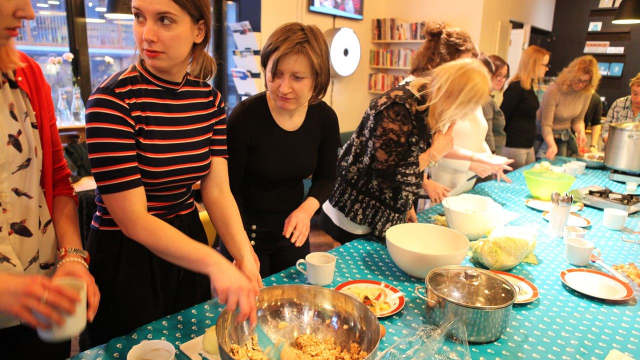 A Jewish cooking class, making vegan matzah ball soup, is part of the Warsaw Jewish Community Center's dynamic programming for all generations. The JCC, opened in 2013, is a project of the American Jewish Joint Distribution Committee (JDC).