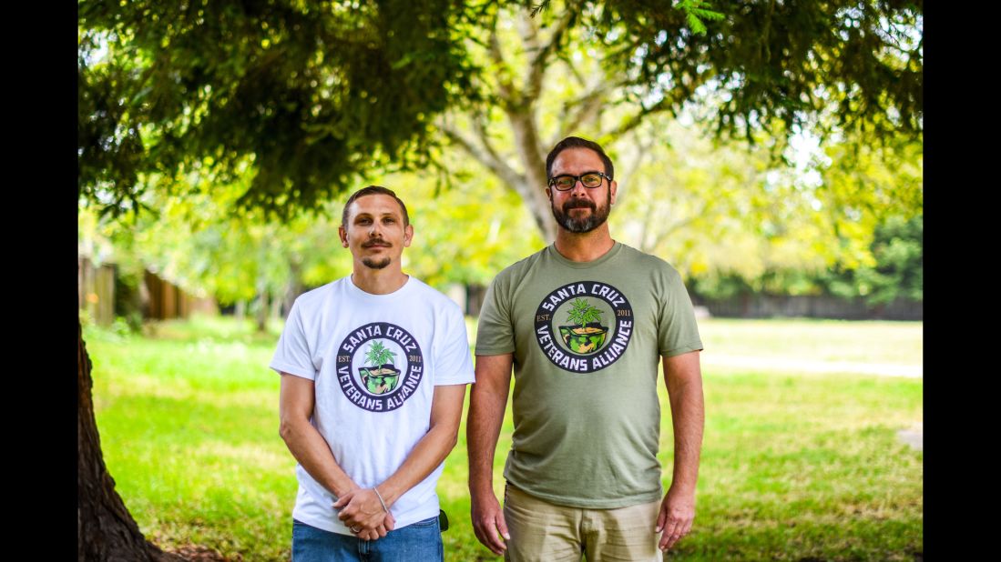 Veterans Aaron Newsom, left, and Jason Sweatt met in 2011 and learned that they shared a positive experience: finding relief for their war-related health issues with medical cannabis. The VA can't prescribe it, and cannabis can be too expensive for a lot of veterans.