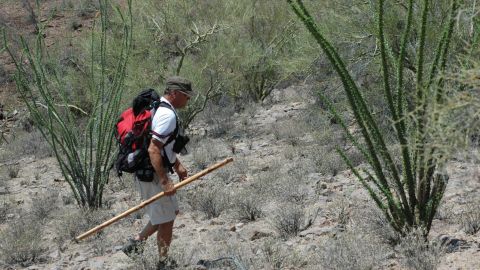 Rafael Larraenza Hernandez of the Desert Angels searching for remains in the Sonoran Desert near Ajo, Arizona. 
