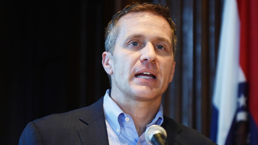 Missouri Gov. Eric Greitens speaks at a news conference about allegations related to his extramarital affair with his hairdresser, in Jefferson City, Mo., Wednesday, April 11, 2018. Greitens initiated a physically aggressive unwanted sexual encounter with his hairdresser and threatened to distribute a partially nude photo of her if she spoke about it, according to testimony from the woman released Wednesday by a House investigatory committee. (Julie Smith/The Jefferson City News-Tribune via AP)