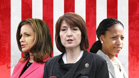 At left,  Rep. Lynn Jenkins, a Republican from Kansas; at center, Rep. Cathy McMorris Rodgers, a Washington Republican and No. 4 in House GOP leadership; and at right, Rep. Mia Love, a Utah Republican. 