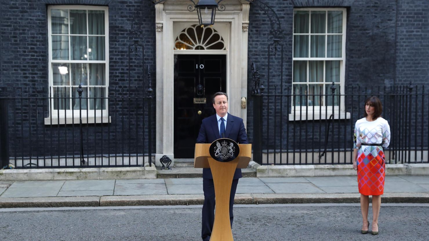 British Prime Minister David Cameron resigns outside 10 Downing Street on June 24, 2016.