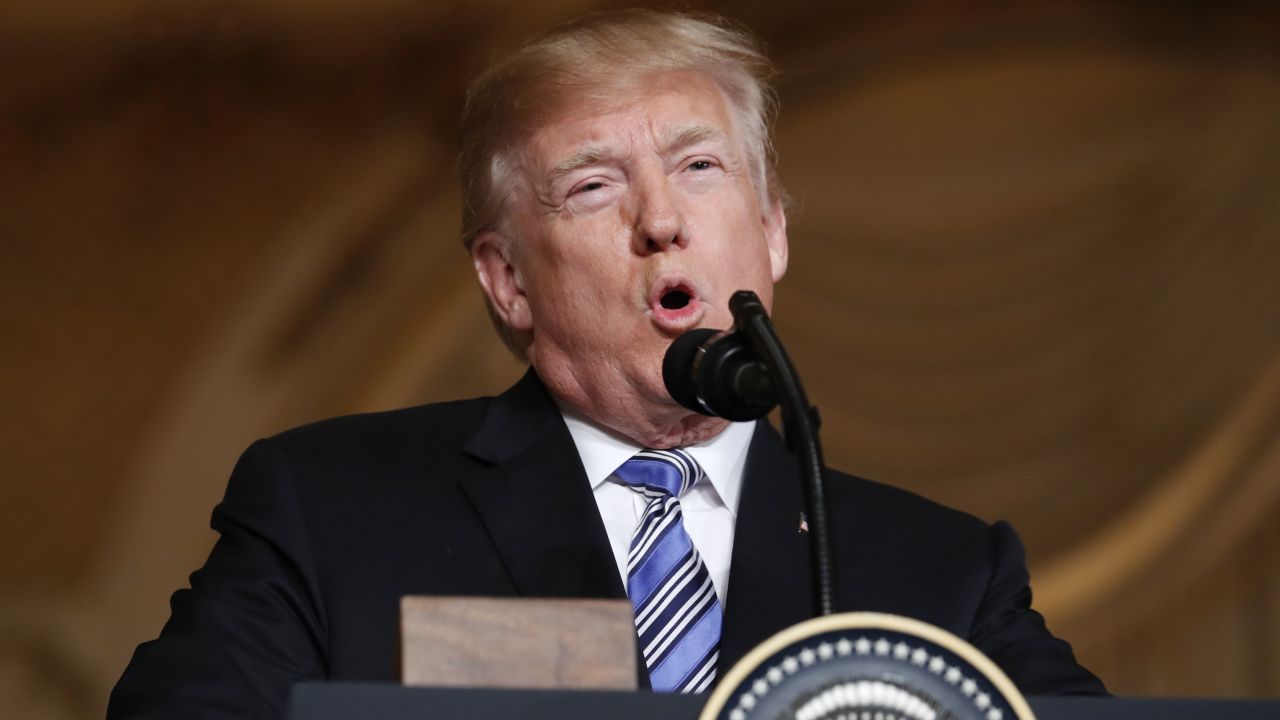 President Donald Trump speaks during a news conference with Japanese Prime Minister Shinzo Abe at Trump's private Mar-a-Lago club, Wednesday, April 18, 2018, in Palm Beach, Fla.. (AP Photo/Pablo Martinez Monsivais)