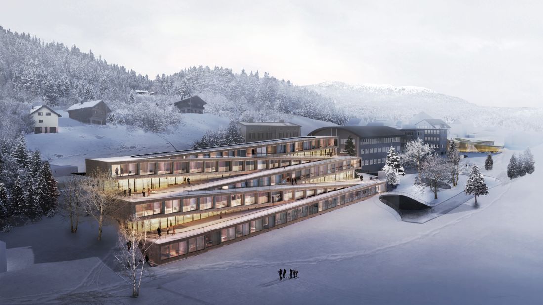<strong>Hotel roof ski slope:</strong> This new hotel design takes skiing to another level. When it's built, guests will be able to ski down the roof directly from the hotel onto the local ski trails.