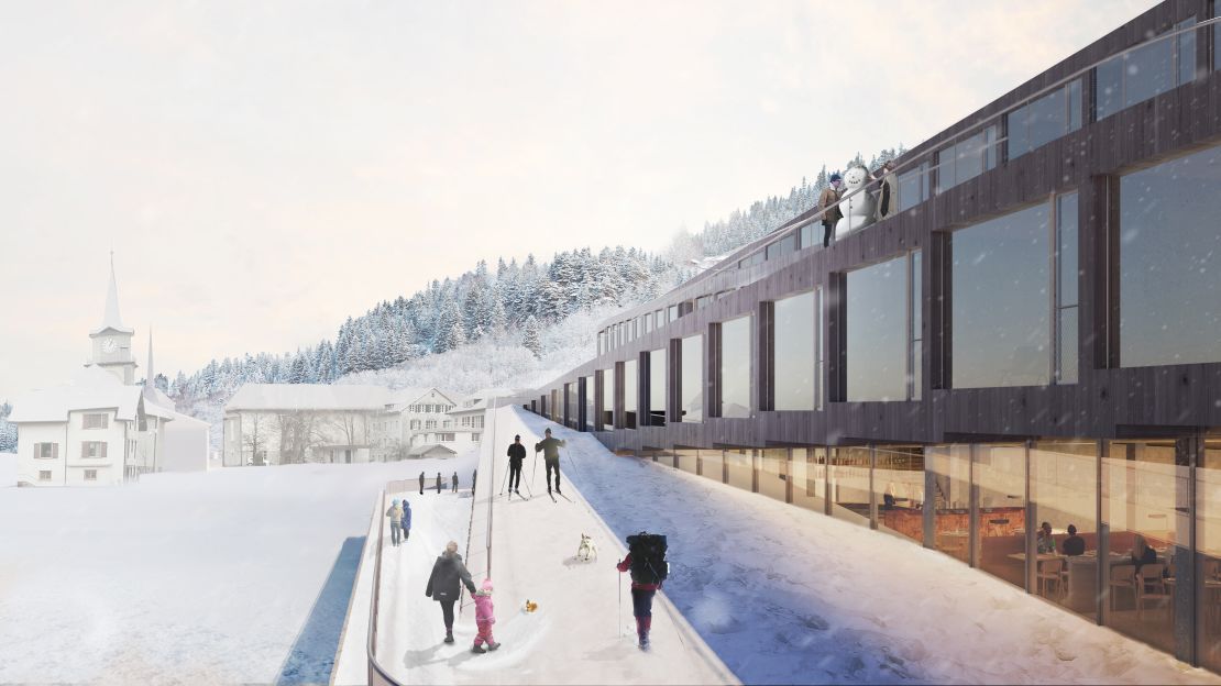 Guests at this upcoming hotel can ski down the roof.