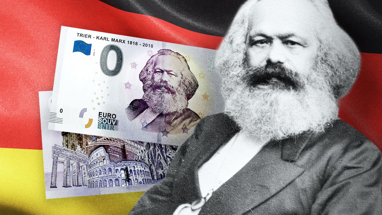 Marx's German hometown of Trier sold €0 bills in honor of his 200th birthday.