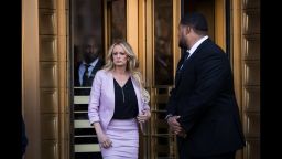 NEW YORK, NY - APRIL 16: Adult film actress Stormy Daniels (Stephanie Clifford) exits the United States District Court Southern District of New York for a hearing related to Michael Cohen, President Trump's longtime personal attorney and confidante, April 16, 2018 in New York City.  Cohen and lawyers representing President Trump are asking the court to block Justice Department officials from reading documents and materials related to Cohen's relationship with President Trump that they believe should be protected by attorney-client privilege. Officials with the FBI, armed with a search warrant, raided Cohen's office and two private residences last week.  (Photo by Drew Angerer/Getty Images)