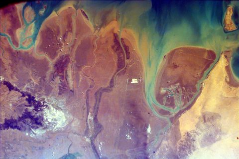 <strong>Persian Gulf:</strong> From the atmosphere above the Persian Gulf, EarthKAM captured this image of the Tigris, Euphrates, Shatt al-Arab and Karun rivers -- all merging into the ancient delta.   
