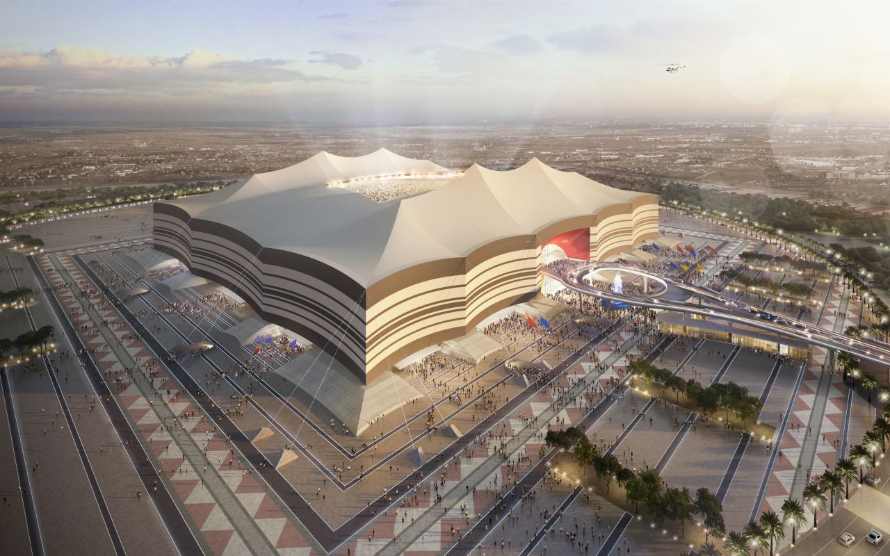 An artist's impression of the exterior of the Al Bayt Stadium.