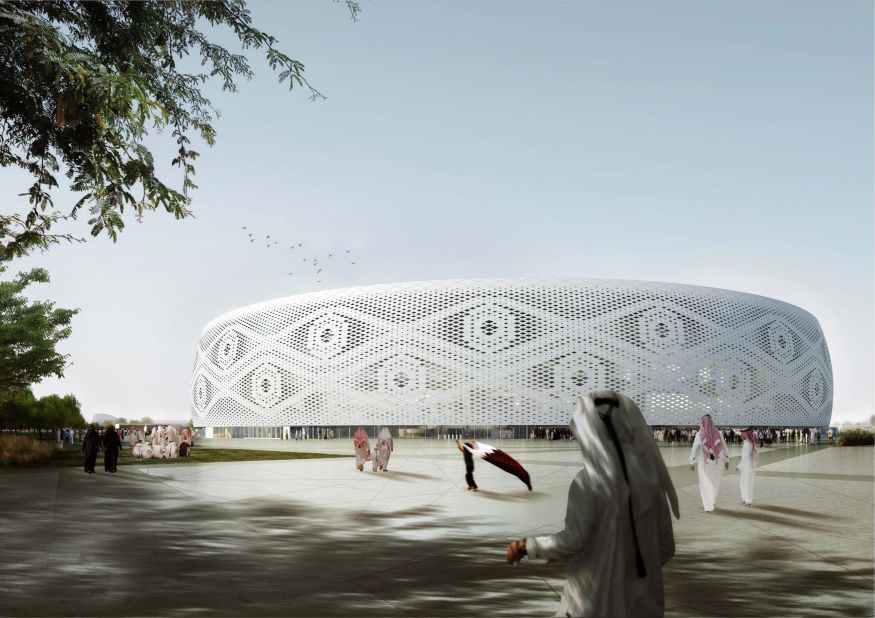The 40,000-seat Al Thumama Stadium will host matches up to the quarterfinals of the 2022 World Cup. The venue's design represents the gahfiya, a traditional woven cap worn by males across the Arab world.