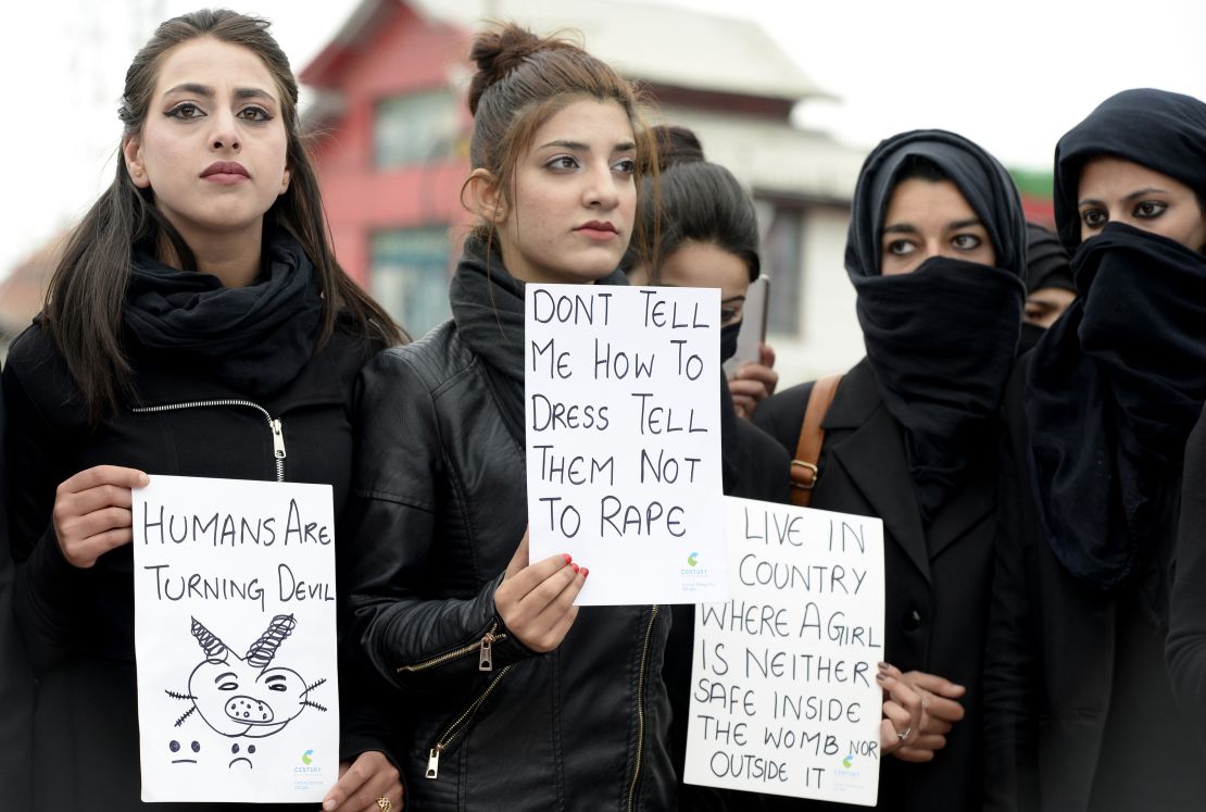 Law students demonstrate Wednesday in Srinagar over the rape and killing of an 8-year-old girl.