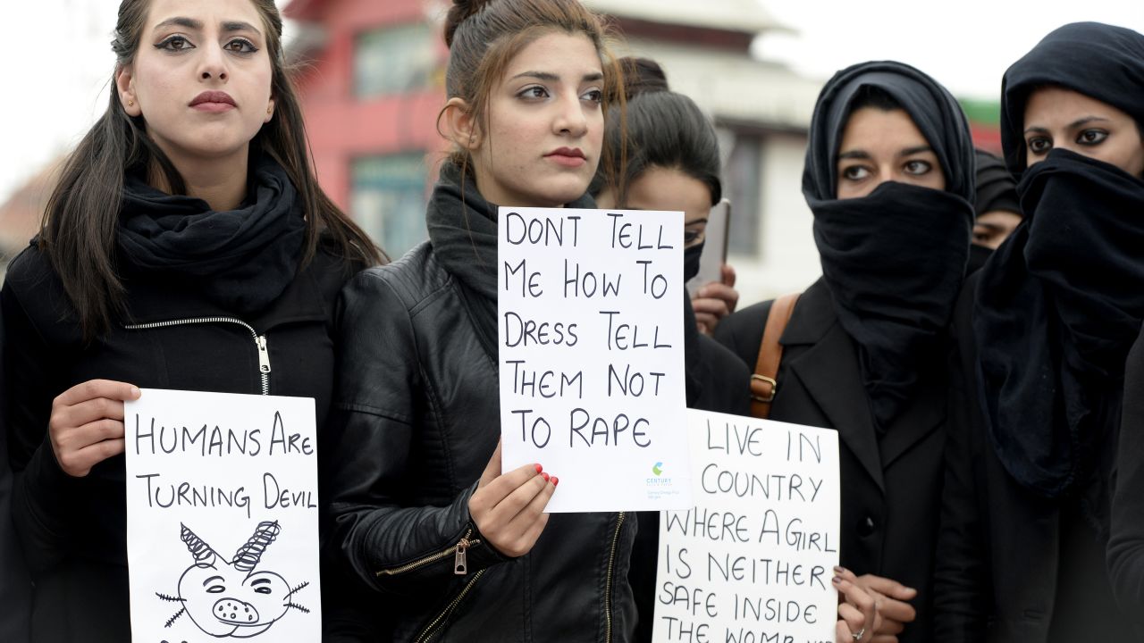Law students demonstrate Wednesday in Srinagar over the rape and killing of an 8-year-old girl.
