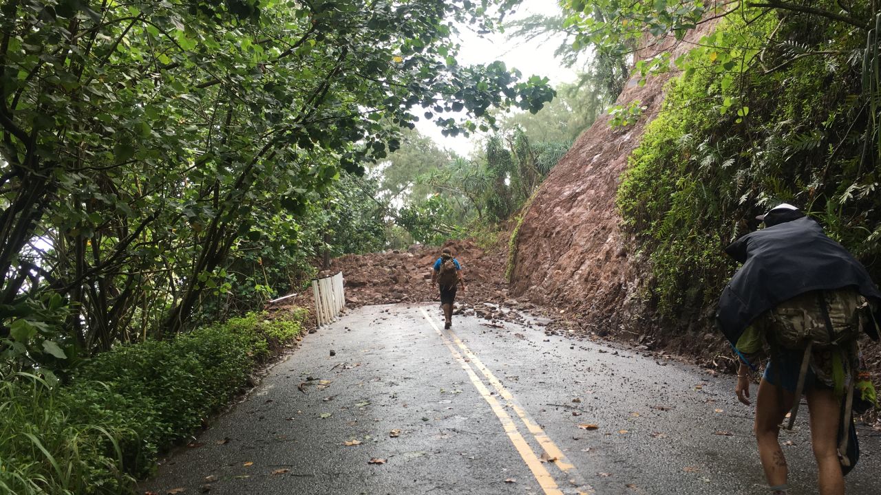 Rupp and her friends climbed over landslides to make their way into town.