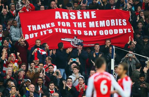 In the years that followed, though, Wenger continued to face fan backlash. "Thanks for the memories," one sign read, "but it's time to say goodbye."