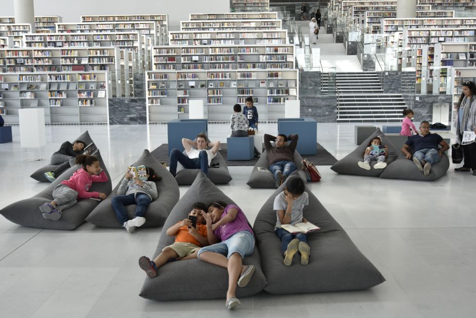 The library can accommodate thousands of users -- who can rest on comfy seating. 