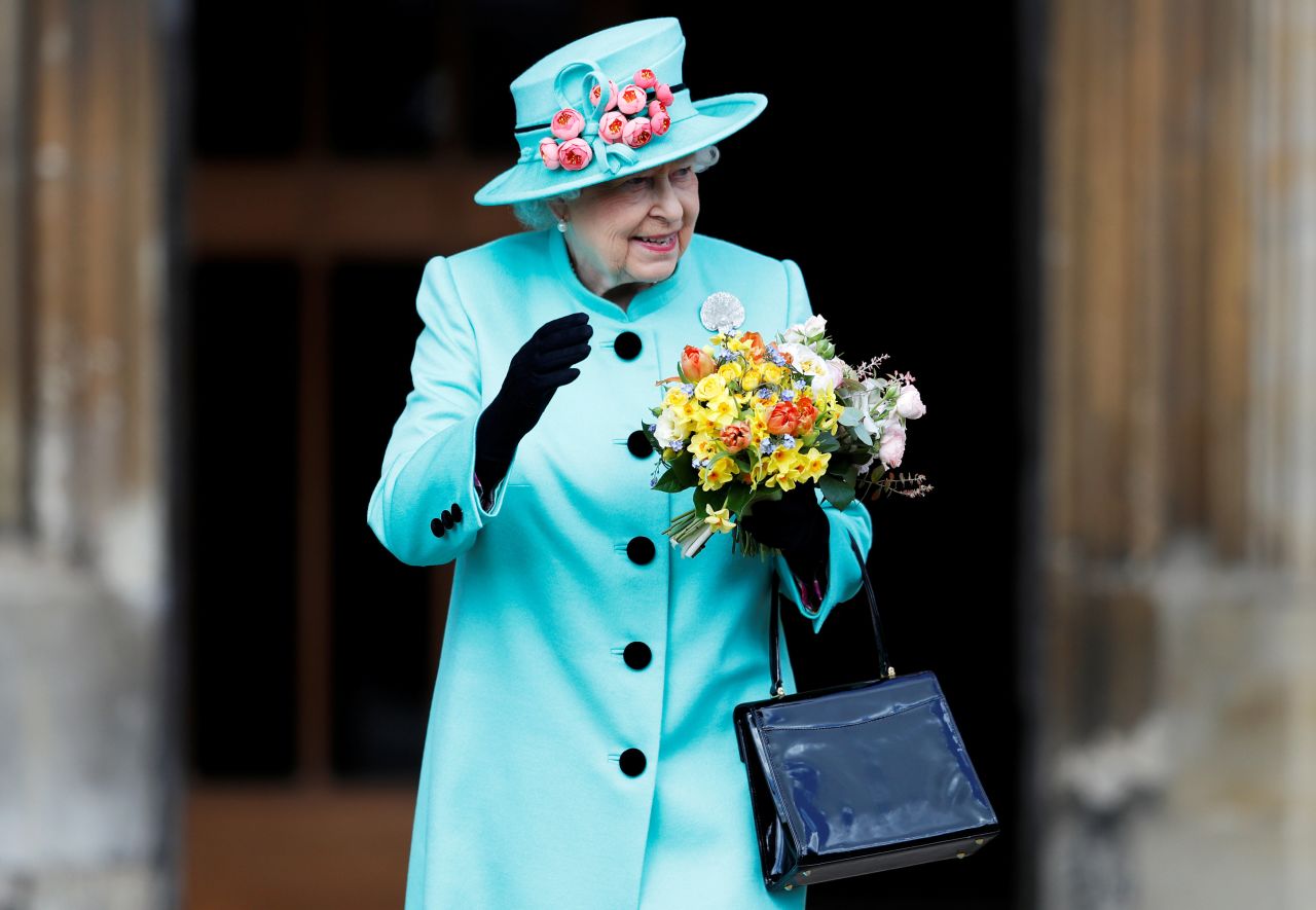 Queen Elizabeth II leaving the 2017 Easter Day service at St George's Chapel.