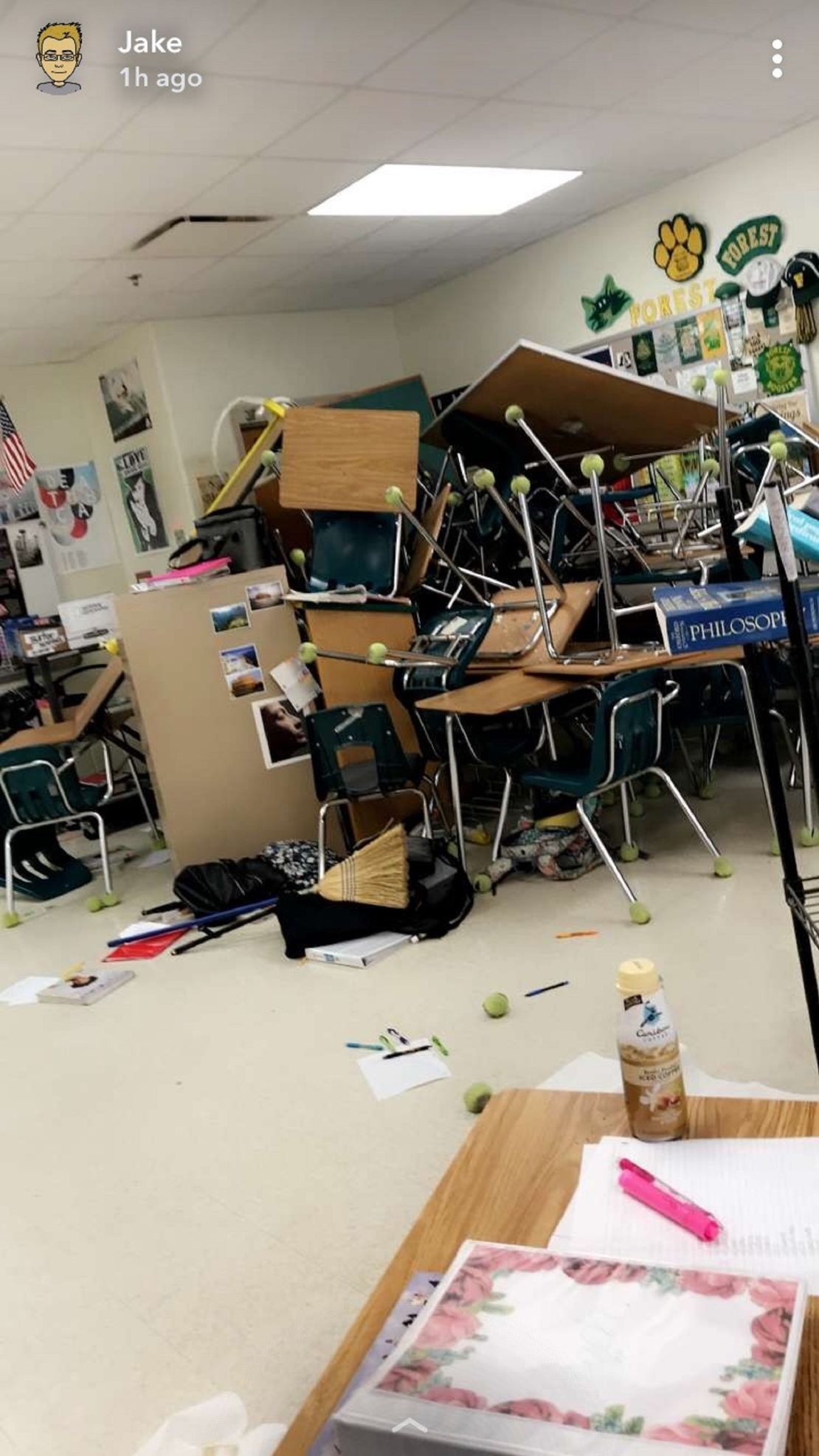 Students at the Ocala, Florida, school used desks, chairs and file cabinets to barricade themselves.