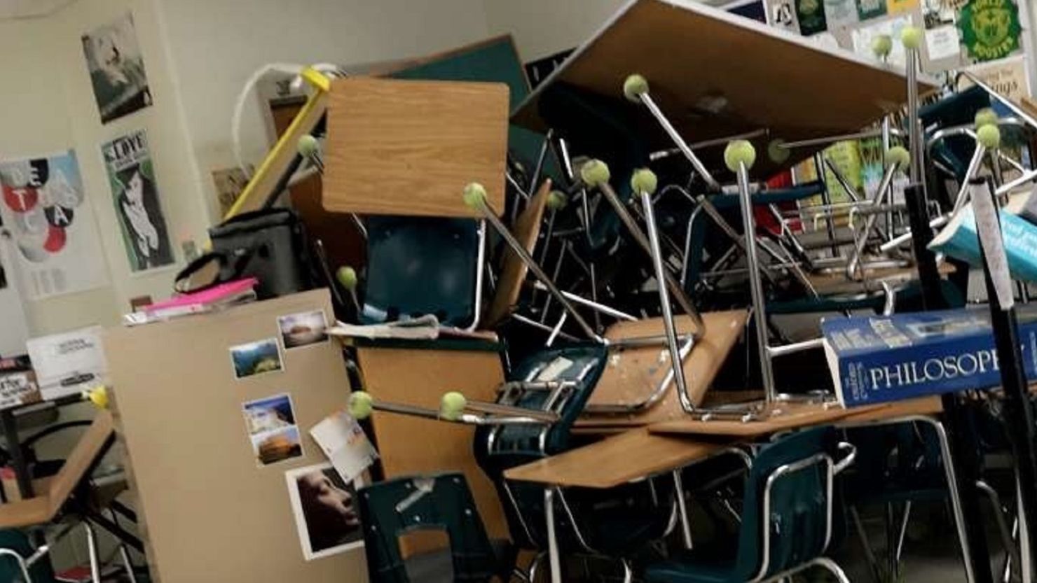 Students at Forest High School in  Ocala, Florida, used desks, chairs and even file cabinets to barricade themselves in their classroom.