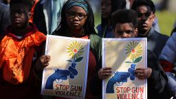 WASHINGTON, DC - APRIL 20:  Several hundred high school students from the Washington area observe 19 minutes of silence while rallying in front of the White House before marching to the U.S. Capitol to protest against the National Rifle Association and to call for stricter gun laws April 20, 2018 in Washington, DC. Students marched to mark the 19th anniversary of the Columbine High School shooting and to demand that Congress pass 'common sense gun violence prevention legislation'.  (Photo by Chip Somodevilla/Getty Images)