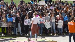 April 20, 2018; Nashville, TN, USA; Area students walk out of school for National School Walkout at Public Square Park. Mandatory Credit: Shelley Mays/The Tennessean via USA TODAY NETWORK/Sipa USA