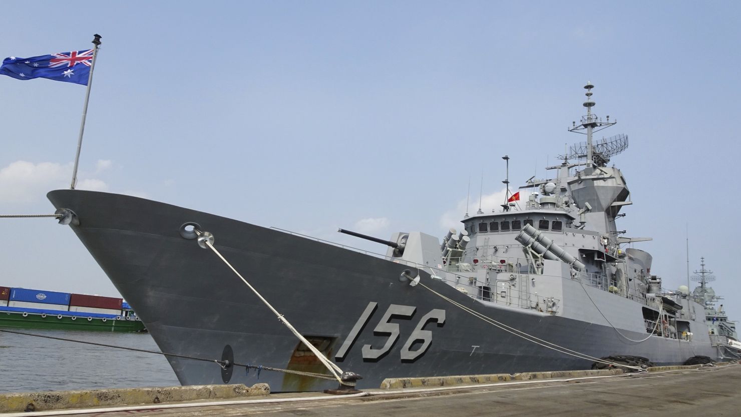 Royal Australian Navy frigate HMAS Toowoomba docked at Saigon port in Ho Chi Minh City, Vietnam, on April 19.