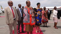 King of Swaziland Mswati III arrives to Bole International Airport ahead of the 29th African Union summit in Addis Ababa, Ethiopia on July 2, 2017.

