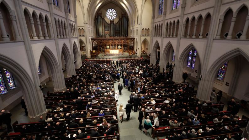 Barbara Bush's son, former Florida Gov. Jeb Bush, grew emotional as he delivered remarks about his mother's legacy. During his last visit with her, Bush said he asked his mother what her feelings were about death. "Jeb, I believe in Jesus and he is my savior," she told him. "I don't want to leave your dad, but I know I'll be in a beautiful place."